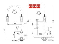 MEDIDAS MONOMANDO COCINA VITAL SEMIPRO AGUA FILTRADA FRANKE